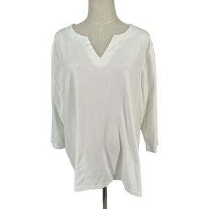 ORVIS Classic Collection White V Neck Long Sleeve Tunic Top XXL Peasant Casual